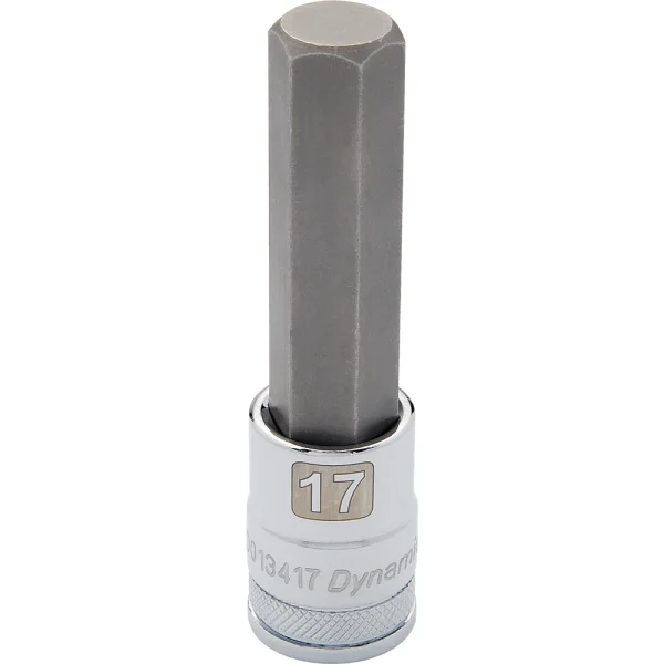 Dynamic Tools 1/2" Drive Metric Hex Head, 17mm Long Bit, Chrome Finish Socket (D013417)