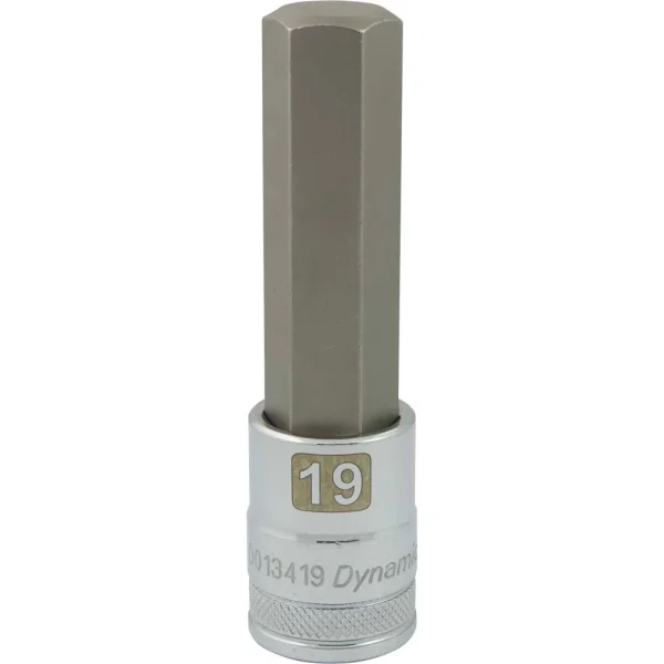Dynamic Tools 1/2" Drive Metric Hex Head, 19mm Long Bit, Chrome Finish Socket (D013419)