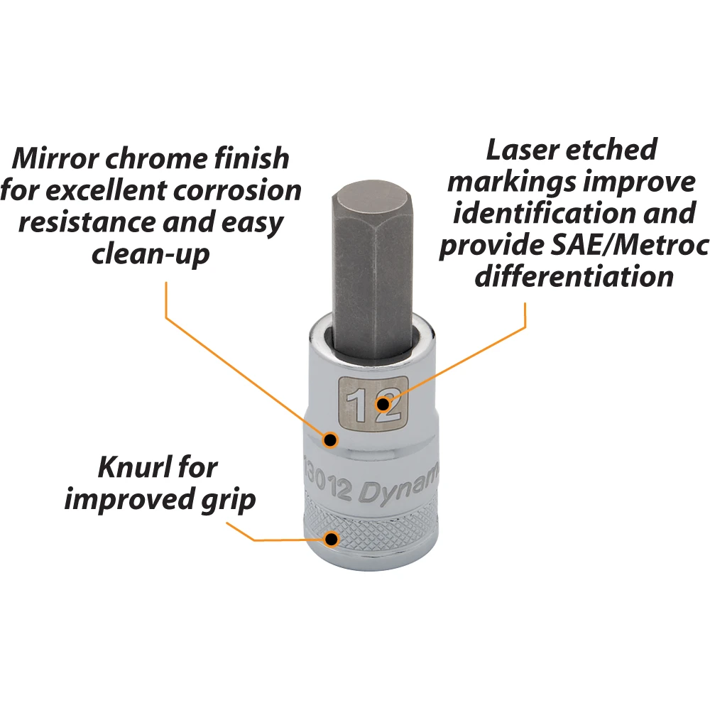Dynamic Tools 1/2" Drive Metric Hex Head, 6mm Bit Standard Length, Chrome Finish Socket (D013006) — product image 8