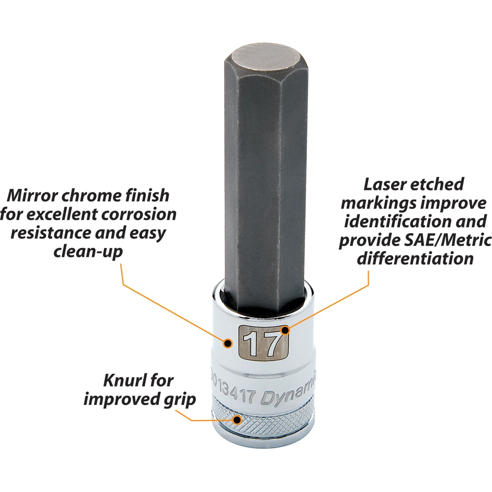 Dynamic Tools 1/2" Drive Metric Hex Head, 6mm Long Bit, Chrome Finish Socket (D013406) — product image 5