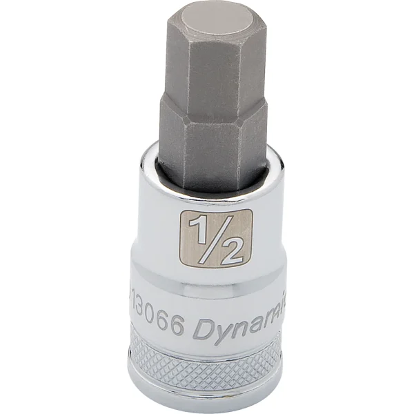 Dynamic Tools 1/2" Drive SAE Hex Head, 1/2" Bit Standard Length, Chrome Finish Socket (D013066)