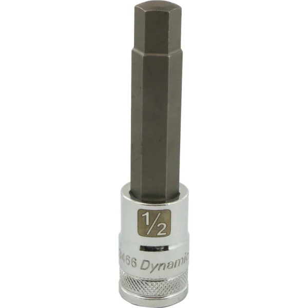 Dynamic Tools 1/2" Drive SAE Hex Head, 1/2" Long Bit, Chrome Finish Socket (D013466)
