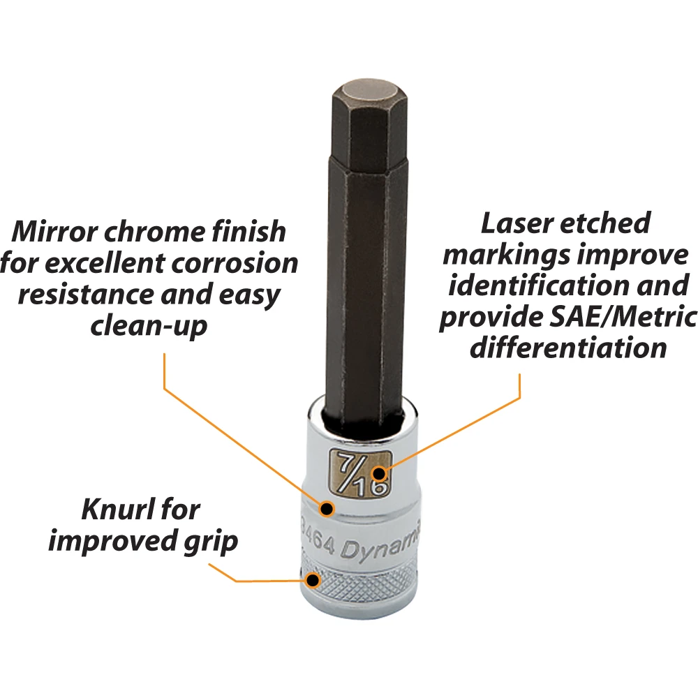 Dynamic Tools 1/2" Drive SAE Hex Head, 1/4" Long Bit, Chrome Finish Socket (D013458) — product image 3