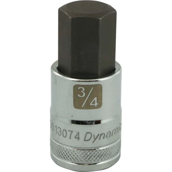 Dynamic Tools 1/2" Drive SAE Hex Head, 3/4" Bit Standard Length, Chrome Finish Socket (D013074)