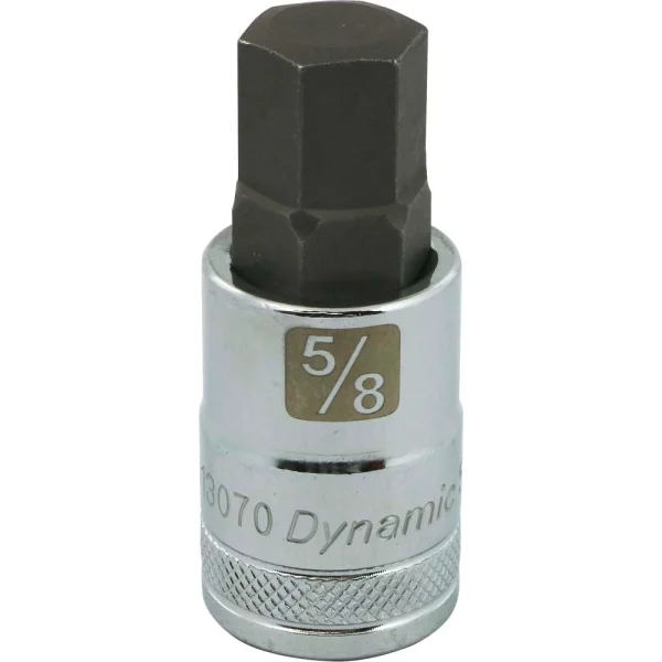 Dynamic Tools 1/2" Drive SAE Hex Head, 5/8" Bit Standard Length, Chrome Finish Socket (D013070)