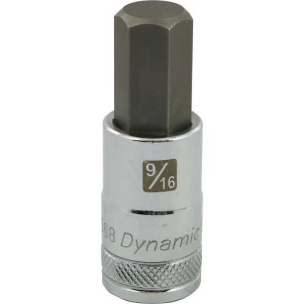 Dynamic Tools 1/2" Drive SAE Hex Head, 9/16" Bit Standard Length, Chrome Finish Socket (D013068)