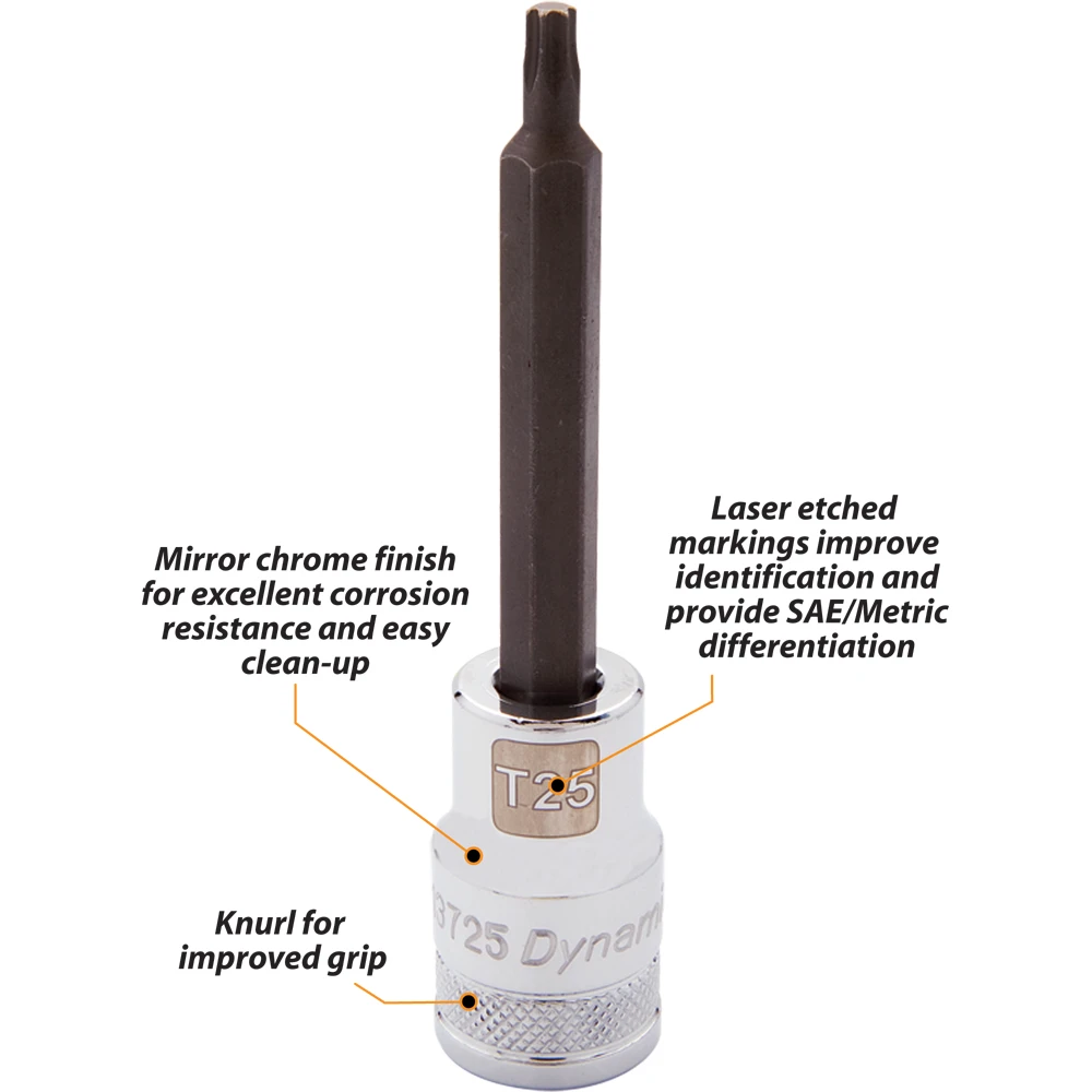 Dynamic Tools 1/2" Drive Torx® Head, T45 Long Bit, Chrome Finish Socket (D013745) — product image 3