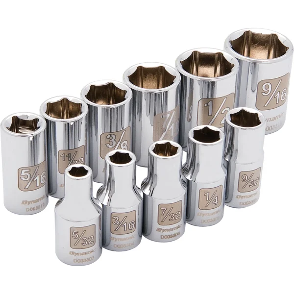 Dynamic Tools 1/4" Drive 11 Piece 6 Point, Standard SAE Socket Set, 5/32" - 9/16" (D004000)
