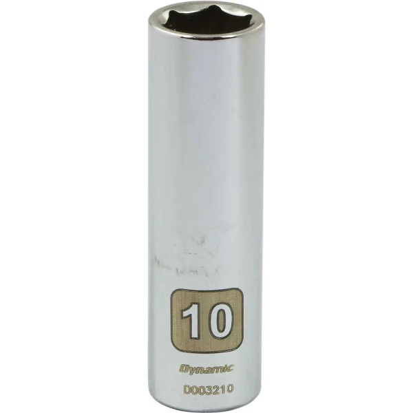Dynamic Tools 1/4" Drive 6 Point Metric, 10mm Deep Length, Chrome Finish Socket (D003210)