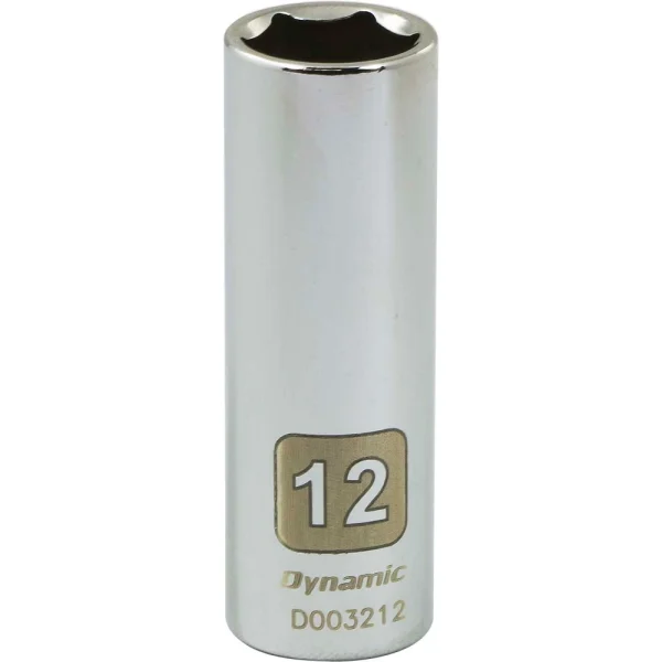 Dynamic Tools 1/4" Drive 6 Point Metric, 12mm Deep Length, Chrome Finish Socket (D003212)