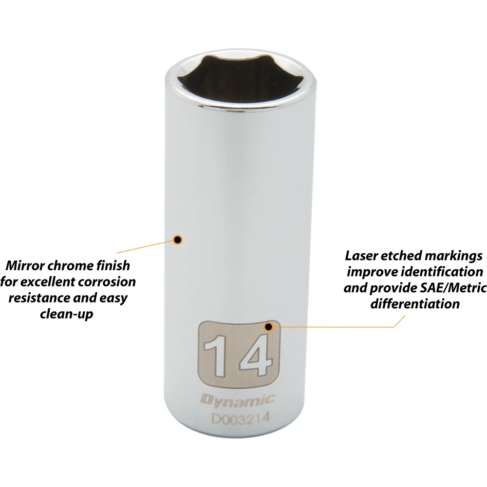Dynamic Tools 1/4" Drive 6 Point Metric, 12mm Deep Length, Chrome Finish Socket (D003212) — product image 3