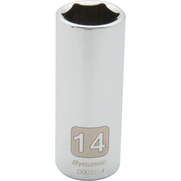 Dynamic Tools 1/4" Drive 6 Point Metric, 14mm Deep Length, Chrome Finish Socket (D003214)