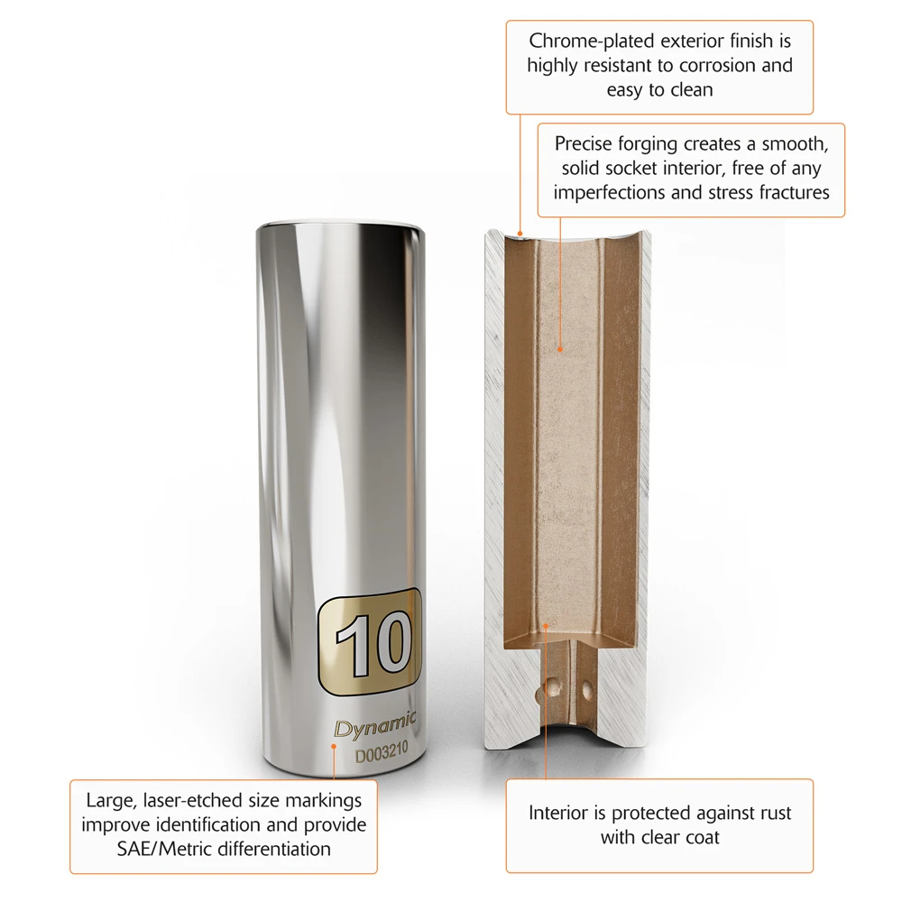Dynamic Tools 1/4" Drive 6 Point Metric, 14mm Deep Length, Chrome Finish Socket (D003214) — product image 10