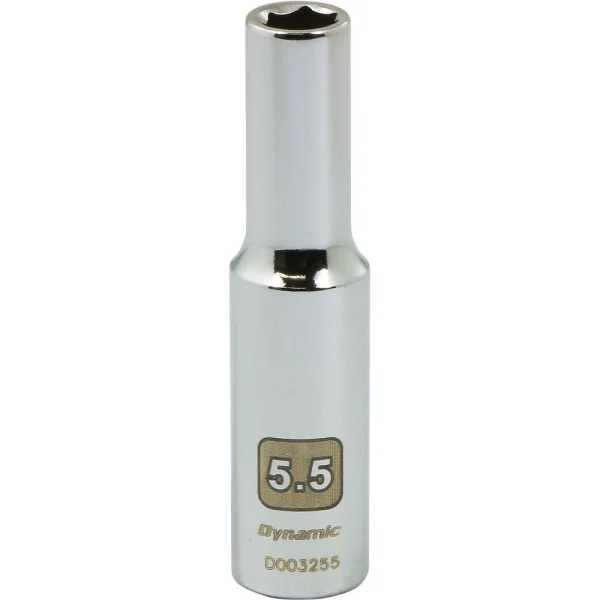 Dynamic Tools 1/4" Drive 6 Point Metric, 5.5mm Deep Length, Chrome Finish Socket (D003255)