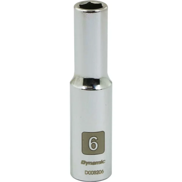 Dynamic Tools 1/4" Drive 6 Point Metric, 6mm Deep Length, Chrome Finish Socket (D003206)