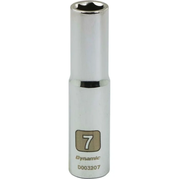Dynamic Tools 1/4" Drive 6 Point Metric, 7mm Deep Length, Chrome Finish Socket (D003207)