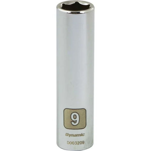 Dynamic Tools 1/4" Drive 6 Point Metric, 9mm Deep Length, Chrome Finish Socket (D003209)