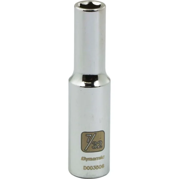 Dynamic Tools 1/4" Drive 6 Point SAE, 7/32" Deep Length, Chrome Finish Socket (D003506)