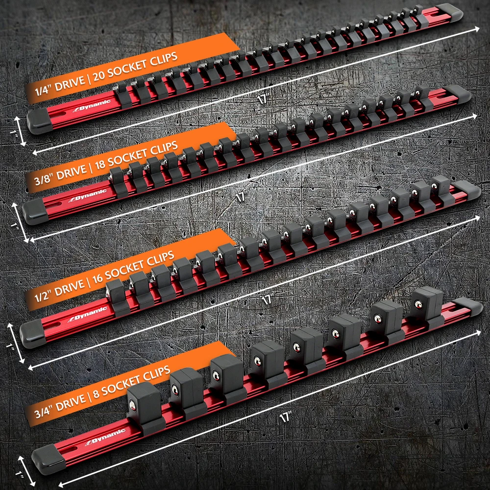 Dynamic Tools 1/4" Drive Aluminum Socket Rail Red (D029010) — product image 3