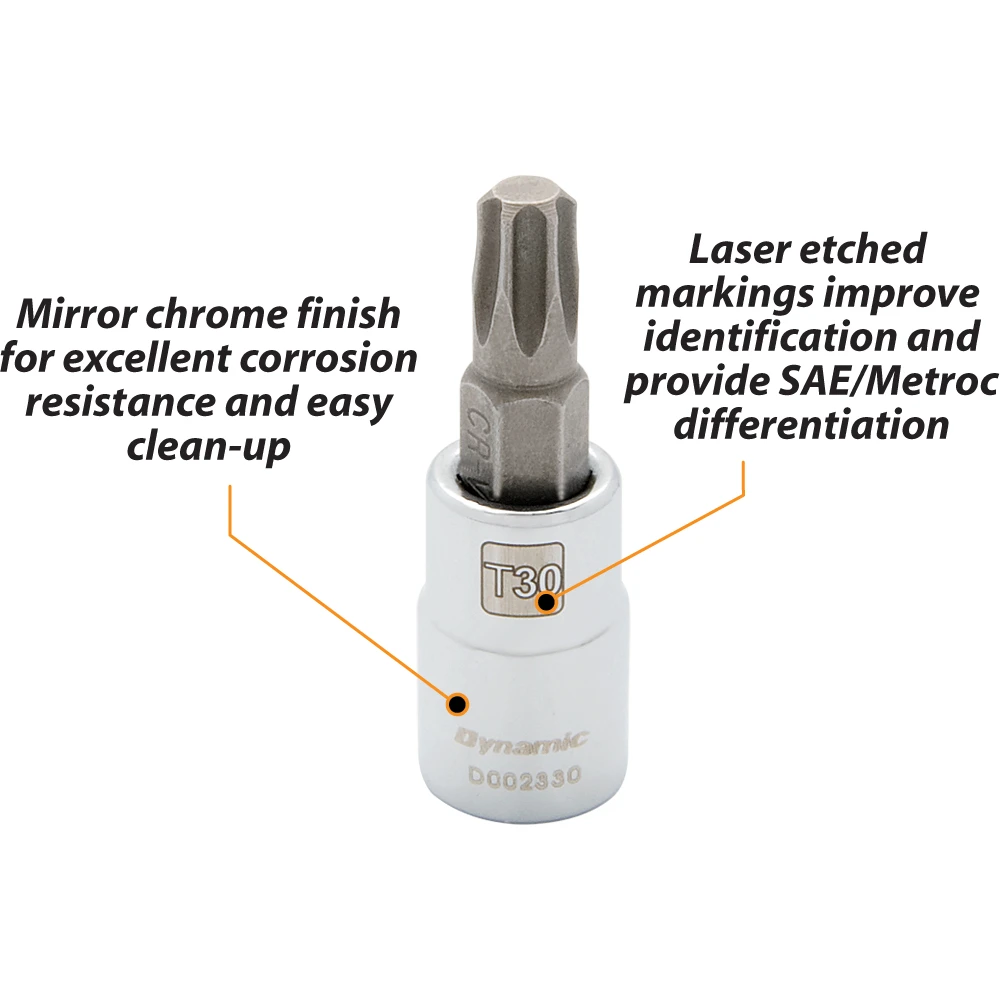 Dynamic Tools 1/4" Drive Torx® Head Socket, Standard Length Chrome Finish, Torx® Bit T9 (D002309) — product image 3