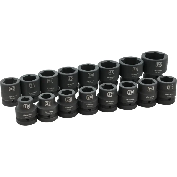 Dynamic Tools 1" Drive 16 Piece 6 Point Metric Standard Impact Socket Set, 19mm - 50 mm (D114001)