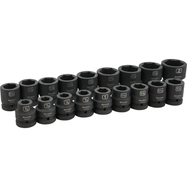 Dynamic Tools 1" Drive 18 Piece 6 Point SAE Standard Impact, Socket Set, 3/4" - 2" (D114000)