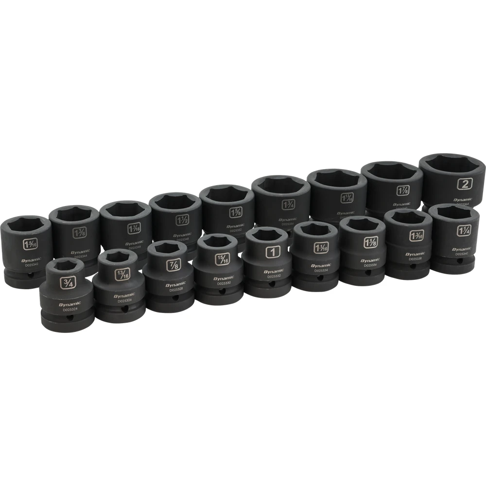 Dynamic Tools 1" Drive 18 Piece 6 Point SAE Standard Impact, Socket Set, 3/4" - 2" (D114000)