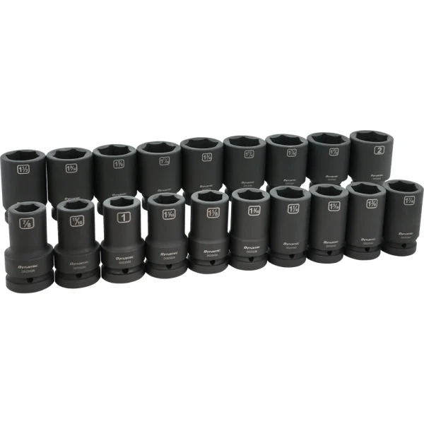 Dynamic Tools 1" Drive 19 Piece 6 Point Deep SAE Impact Socket Set, 7/8"-2" (D114002)