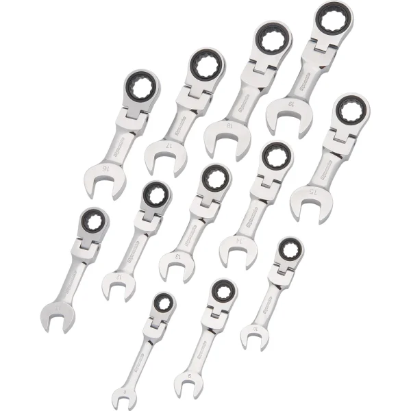 Dynamic Tools 12 Piece Metric Stubby Flex Head, Combination Ratcheting Wrench Set, 8mm - 19mm (D076608)