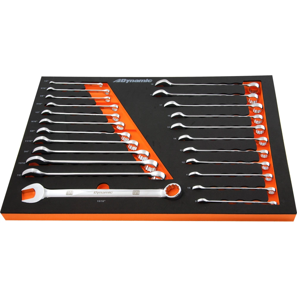 Dynamic Tools 24 Piece SAE & Metric Chrome Combination Wrench Set With Foam Tool Organizer (D096004-FT5T)