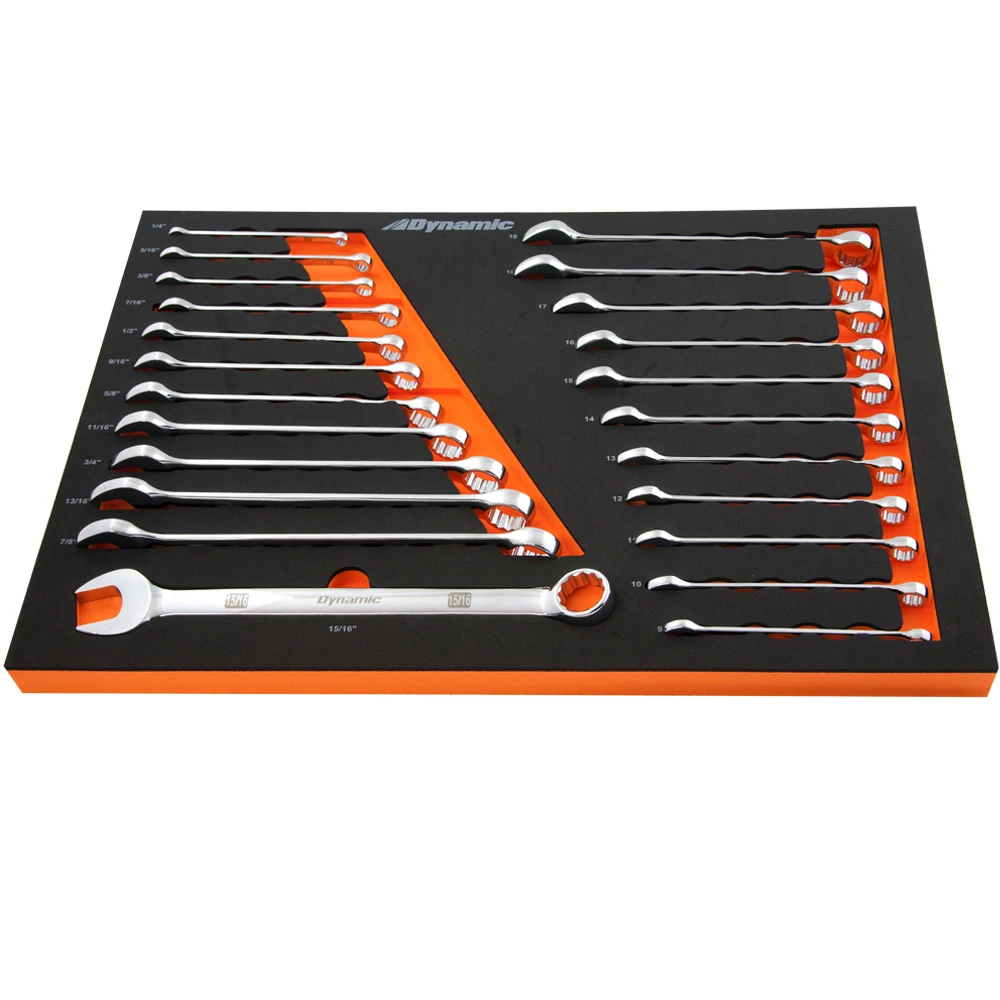 Dynamic Tools 24 Piece SAE & Metric Chrome Combination Wrench Set With Foam Tool Organizer (D096004-FT5T) — product image 3