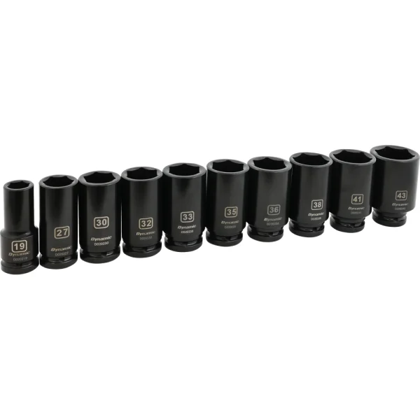 Dynamic Tools 3/4" Dr. 10 Piece 6 Point Deep Metric Impact Socket Set, 19mm - 43 mm (D021003)