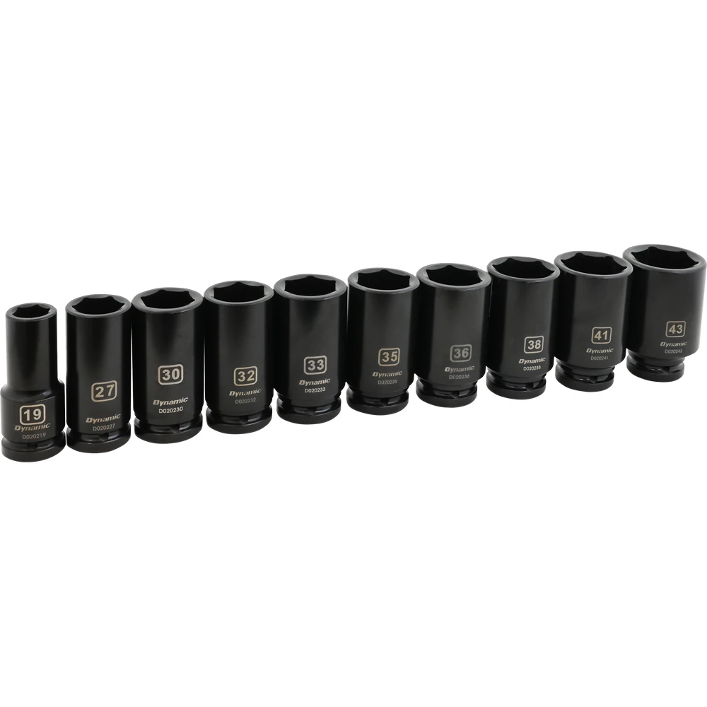 Dynamic Tools 3/4" Dr. 10 Piece 6 Point Deep Metric Impact Socket Set, 19mm - 43 mm (D021003)