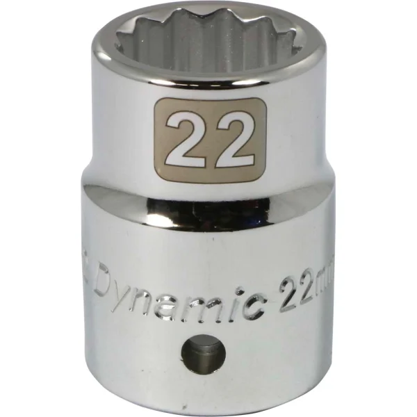 Dynamic Tools 3/4" Drive 12 Point Metric, 22mm Standard Length, Chrome Finish Socket (D022122)