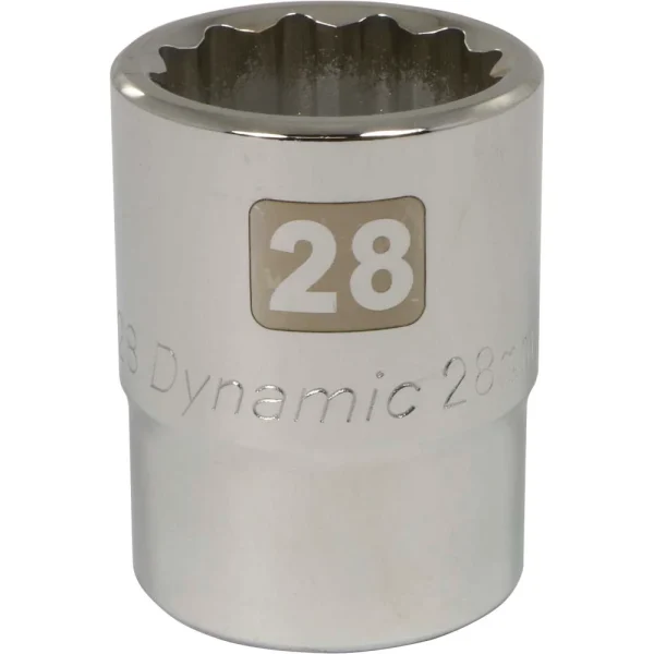 Dynamic Tools 3/4" Drive 12 Point Metric, 28mm Standard Length, Chrome Finish Socket (D022128)