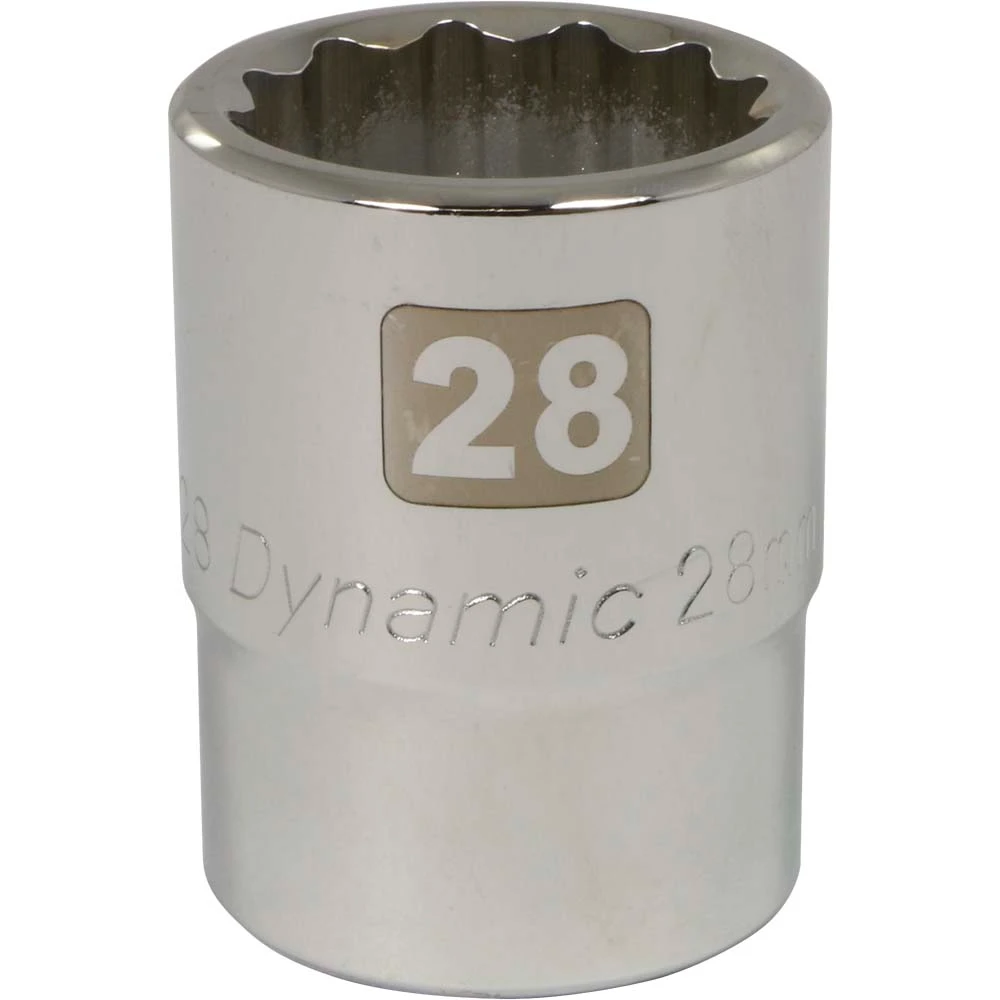 Dynamic Tools 3/4" Drive 12 Point Metric, 28mm Standard Length, Chrome Finish Socket (D022128)