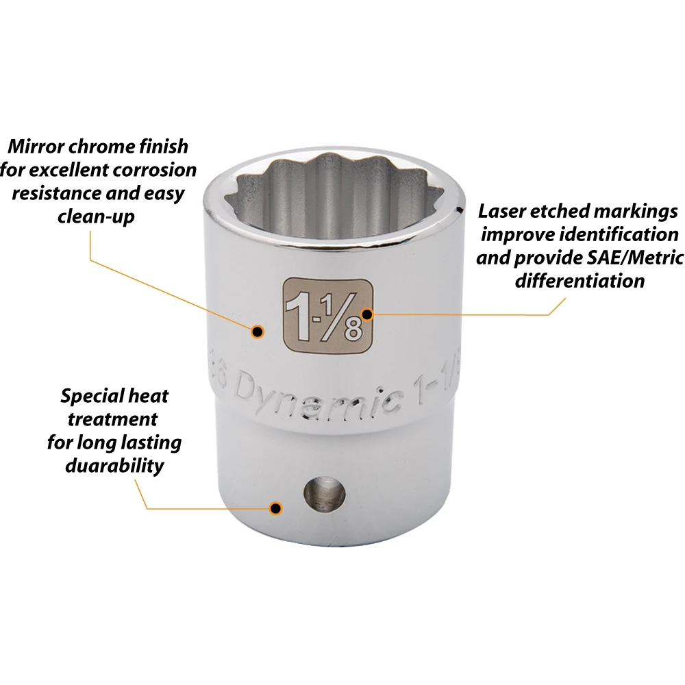 Dynamic Tools 3/4" Drive 12 Point SAE, 1-1/2" Standard Length, Chrome Finish Socket (D022448) — product image 3