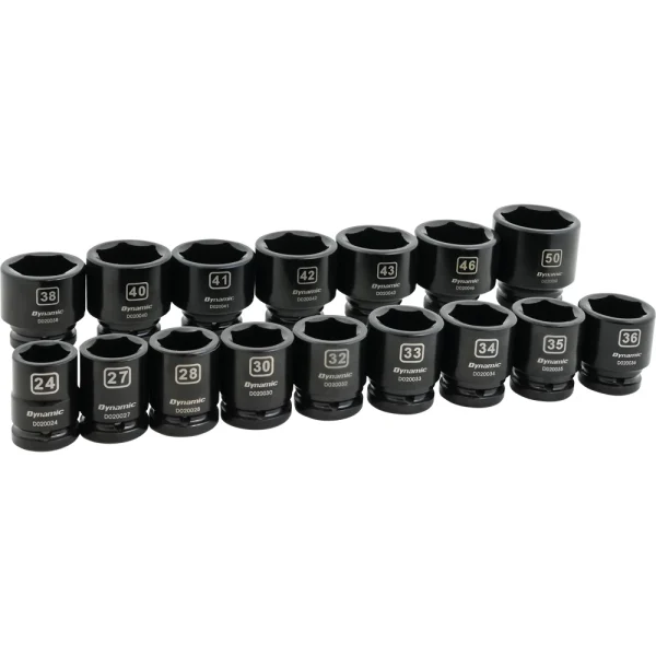 Dynamic Tools 3/4" Drive 16 Piece 6 Point Metric Standard Impact Socket Set, 24mm - 50mm (D021002)