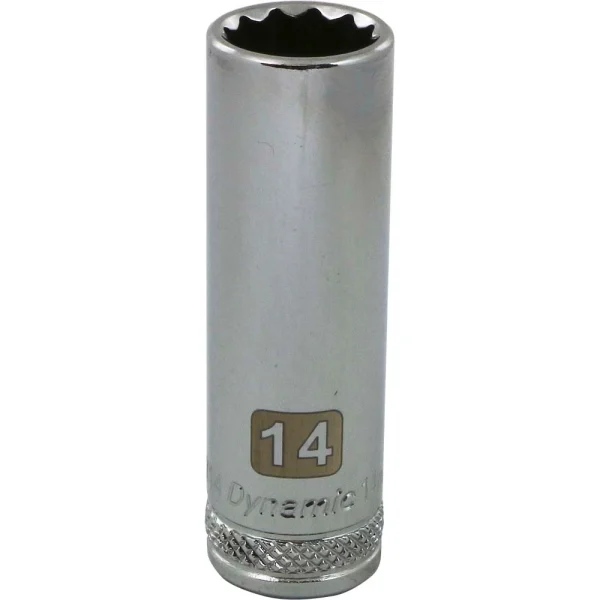 Dynamic Tools 3/8" Drive 12 Point Metric, 14mm Deep Length, Chrome Finish Socket (D009714)