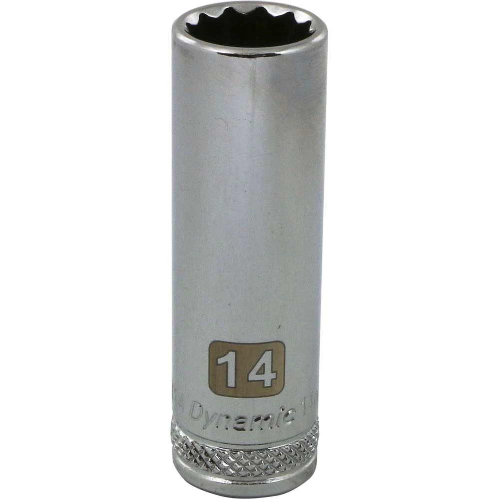 Dynamic Tools 3/8" Drive 12 Point Metric, 14mm Deep Length, Chrome Finish Socket (D009714)