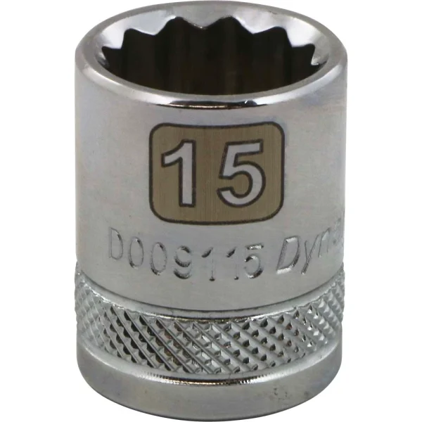 Dynamic Tools 3/8" Drive 12 Point Metric, 15mm Standard Length, Chrome Finish Socket (D009115)