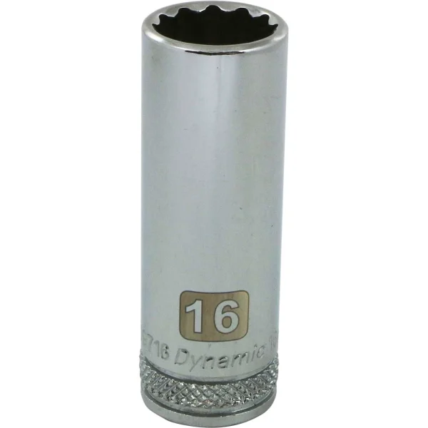 Dynamic Tools 3/8" Drive 12 Point Metric, 16mm Deep Length, Chrome Finish Socket (D009716)