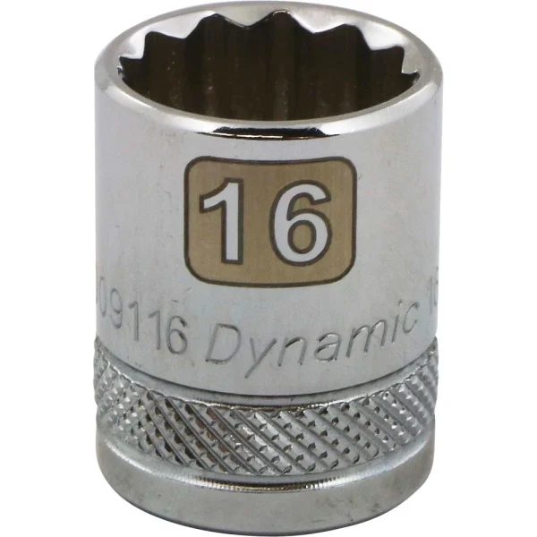 Dynamic Tools 3/8" Drive 12 Point Metric, 16mm Standard Length, Chrome Finish Socket (D009116)