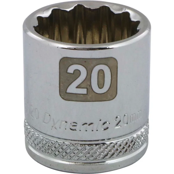 Dynamic Tools 3/8" Drive 12 Point Metric, 20mm Standard Length, Chrome Finish Socket (D009120)