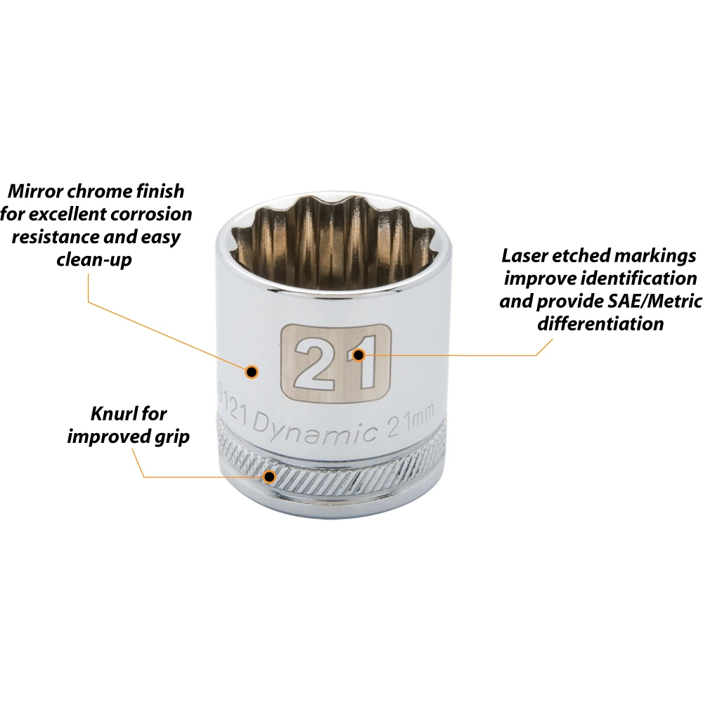 Dynamic Tools 3/8" Drive 12 Point Metric, 20mm Standard Length, Chrome Finish Socket (D009120) — product image 3