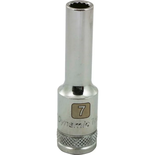 Dynamic Tools 3/8" Drive 12 Point Metric, 7mm Deep Length, Chrome Finish Socket (D009707)