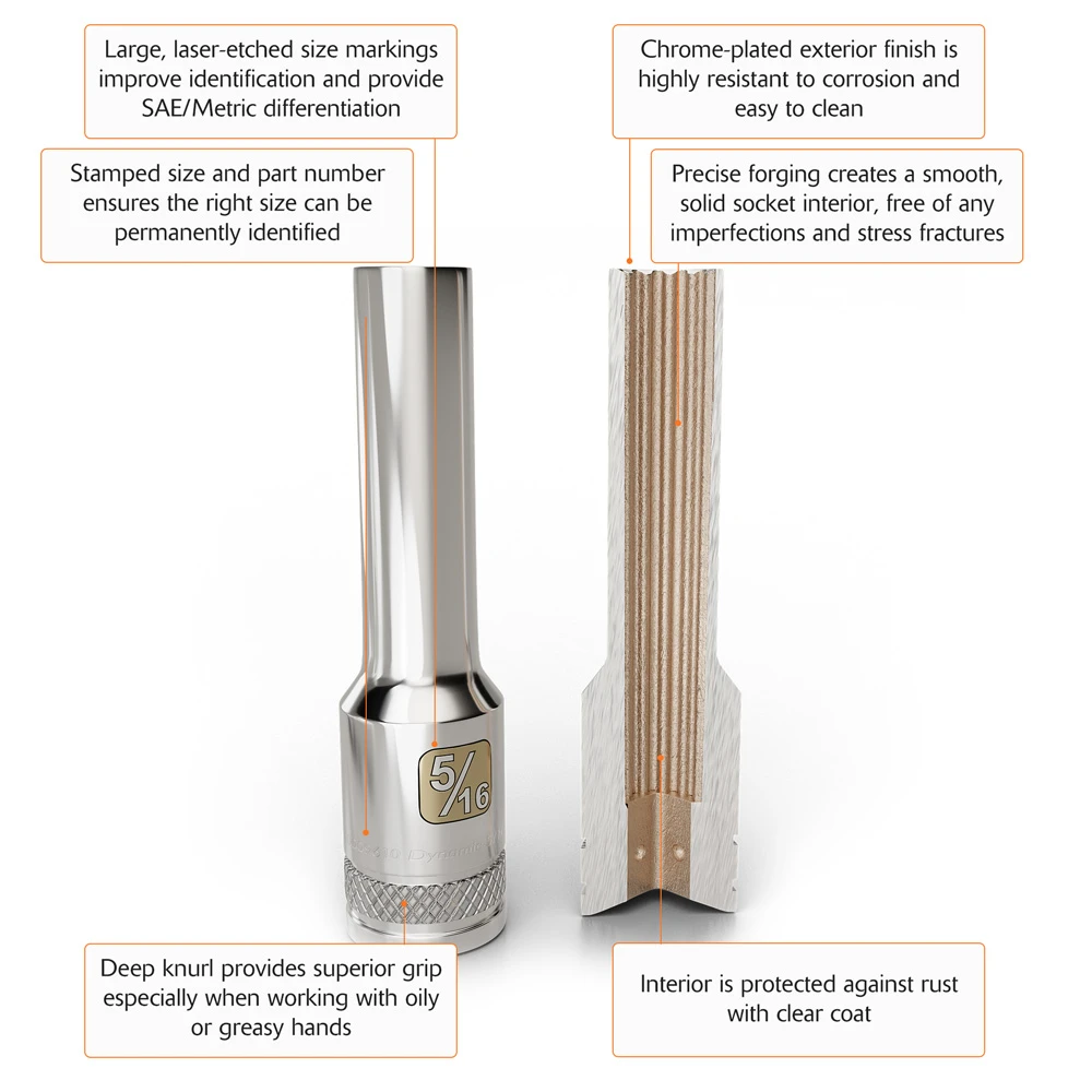 Dynamic Tools 3/8" Drive 12 Point SAE, 1/2" Deep Length, Chrome Finish Socket (D009616) — product image 10