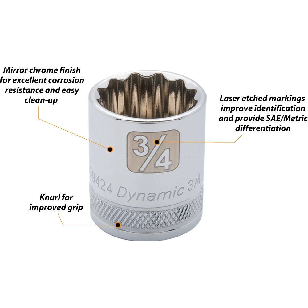Dynamic Tools 3/8" Drive 12 Point SAE, 3/4" Standard Length, Chrome Finish Socket (D009424) — product image 6