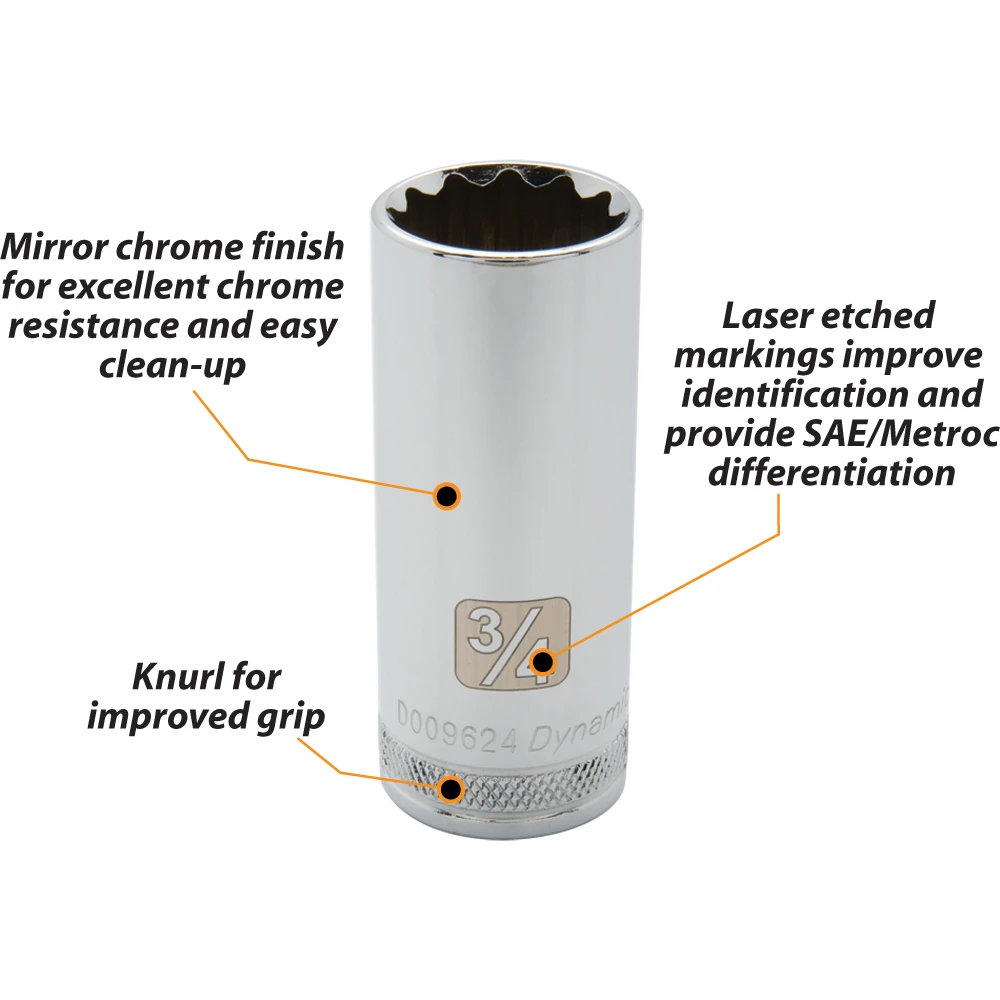 Dynamic Tools 3/8" Drive 12 Point SAE, 7/16" Deep Length, Chrome Finish Socket (D009614) — product image 5