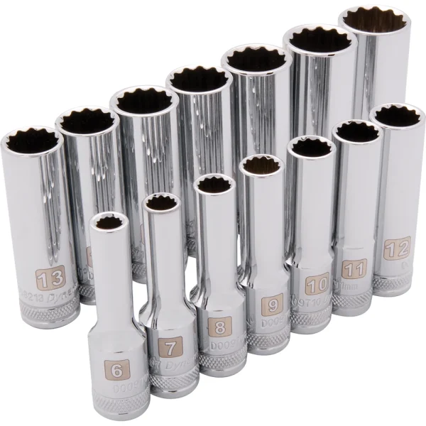 Dynamic Tools 3/8" Drive 14 Piece 12 Point, Deep Metric Socket Set, 6mm - 19mm (D010007)